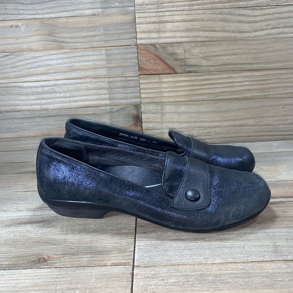 Dansko Olena Metallic Blue Leather Slip-on Loafers Flats Womens 40 9.5-10 Shoes